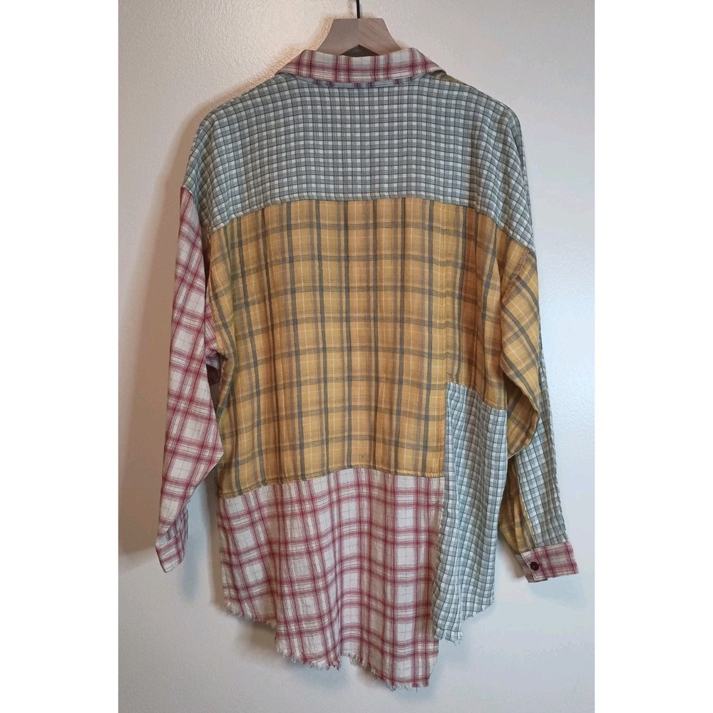 Easel Patchwork Plaid Button Down Boho Oversized … - image 6